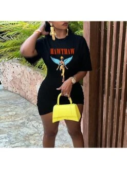 Letter Printed Fashion Slim Irregular Dress