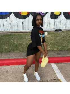 Letter Printed Fashion Slim Irregular Dress -Define Your Shop P 20230625211924015 463