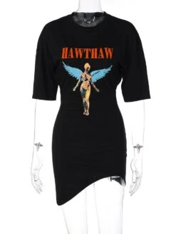 Letter Printed Fashion Slim Irregular Dress -Define Your Shop P 20230625211926367 344