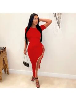 Women's Sexy Hot Drilling Split Hem Zipper Dress