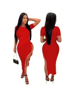 Women's Sexy Hot Drilling Split Hem Zipper Dress -Define Your Shop P 20230628112429151 620