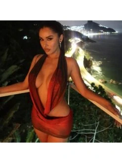 Red Halter Backless Design Sleeveless Dress