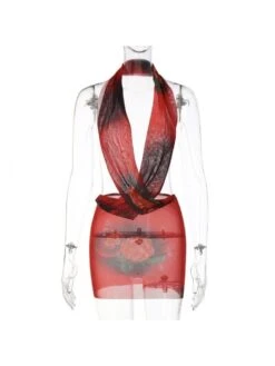 Red Halter Backless Design Sleeveless Dress -Define Your Shop P 20230628205922707 497