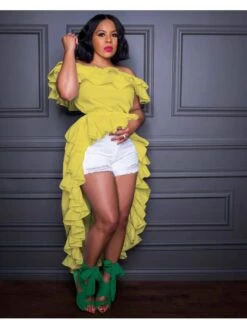 Ruffled Off Shoulder Tuxedo Dress