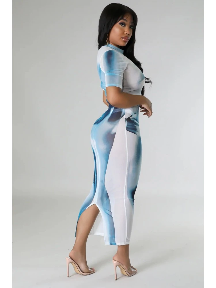 Blue See Through Gauze Short Sleeve Dress 4 Blue See Through Gauze Short Sleeve Dress - Image 2