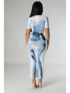 Blue See Through Gauze Short Sleeve Dress 10 Blue See Through Gauze Short Sleeve Dress -Define Your Shop P 20230704180124935 163