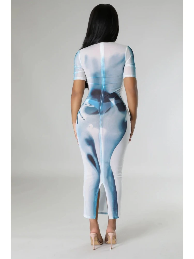 Blue See Through Gauze Short Sleeve Dress 6 Blue See Through Gauze Short Sleeve Dress - Image 4