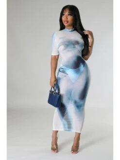 Blue See Through Gauze Short Sleeve Dress 11 Blue See Through Gauze Short Sleeve Dress -Define Your Shop P 20230704180127571 624