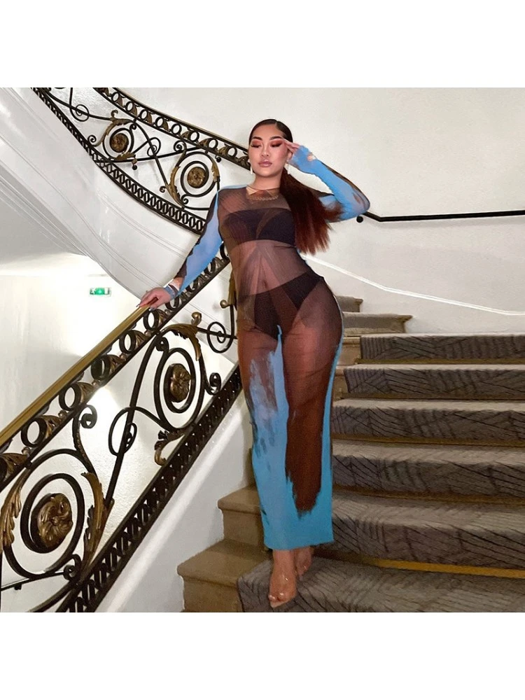 Sexy See-through Backless Maxi Dress 3 Sexy See-through Backless Maxi Dress