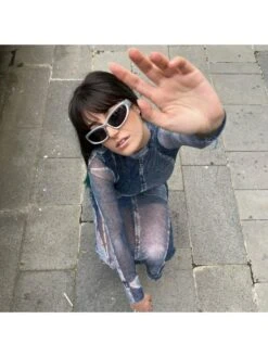 Blue Denim Printed Long Sleeve Dress -Define Your Shop P 20230707200527745 409