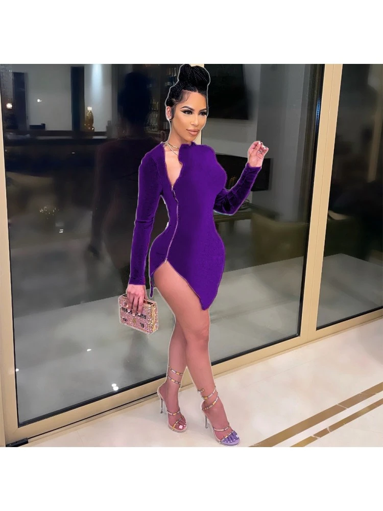 Sexy Side Zipper Long Sleeve Slim Dress 3 Sexy Side Zipper Long Sleeve Slim Dress