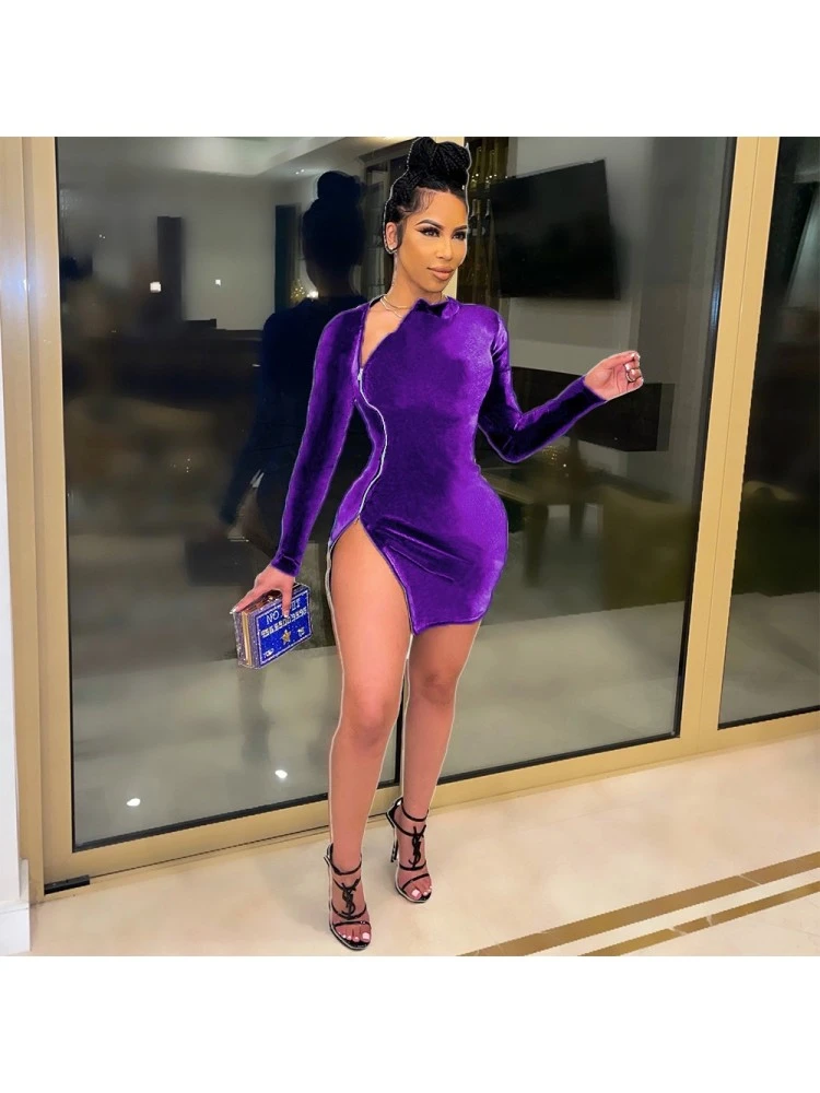 Sexy Side Zipper Long Sleeve Slim Dress 4 Sexy Side Zipper Long Sleeve Slim Dress - Image 2