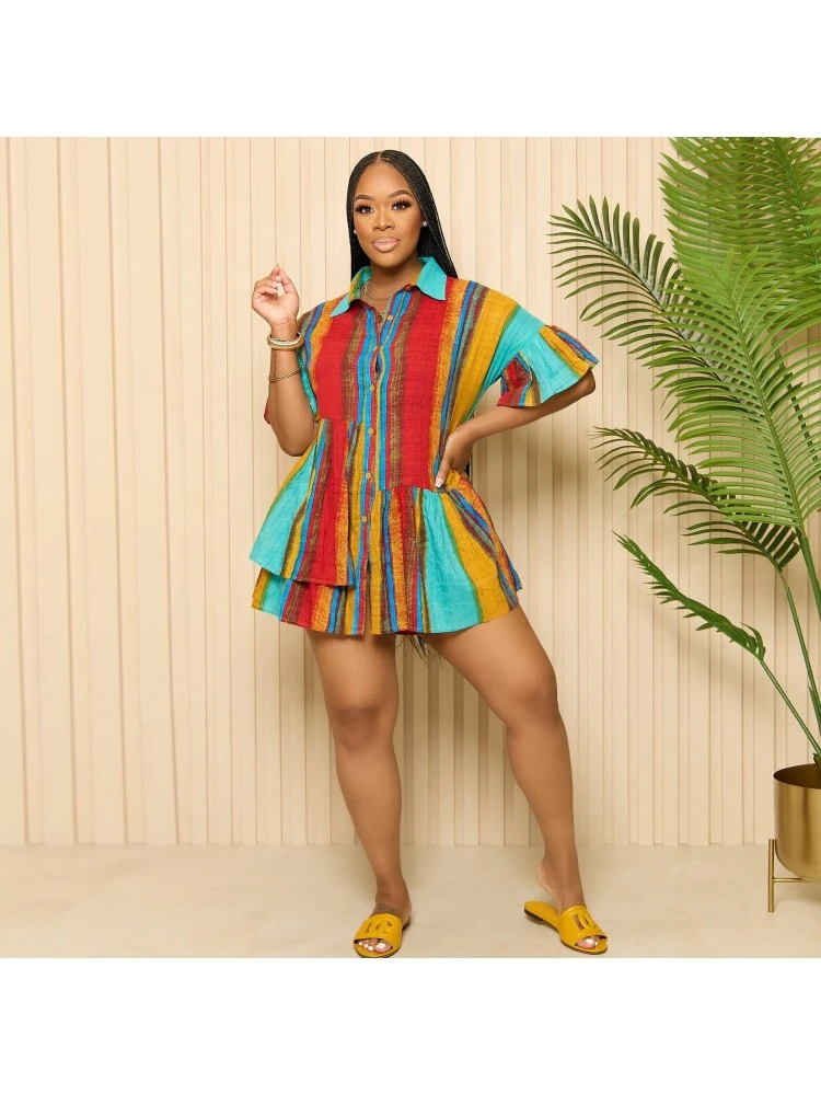 Red Contrast Color Printing Short Sleeve Dress 3 Red Contrast Color Printing Short Sleeve Dress - Image 2