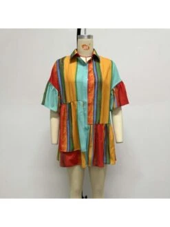 Red Contrast Color Printing Short Sleeve Dress 10 Red Contrast Color Printing Short Sleeve Dress -Define Your Shop P 20230719115231097 415