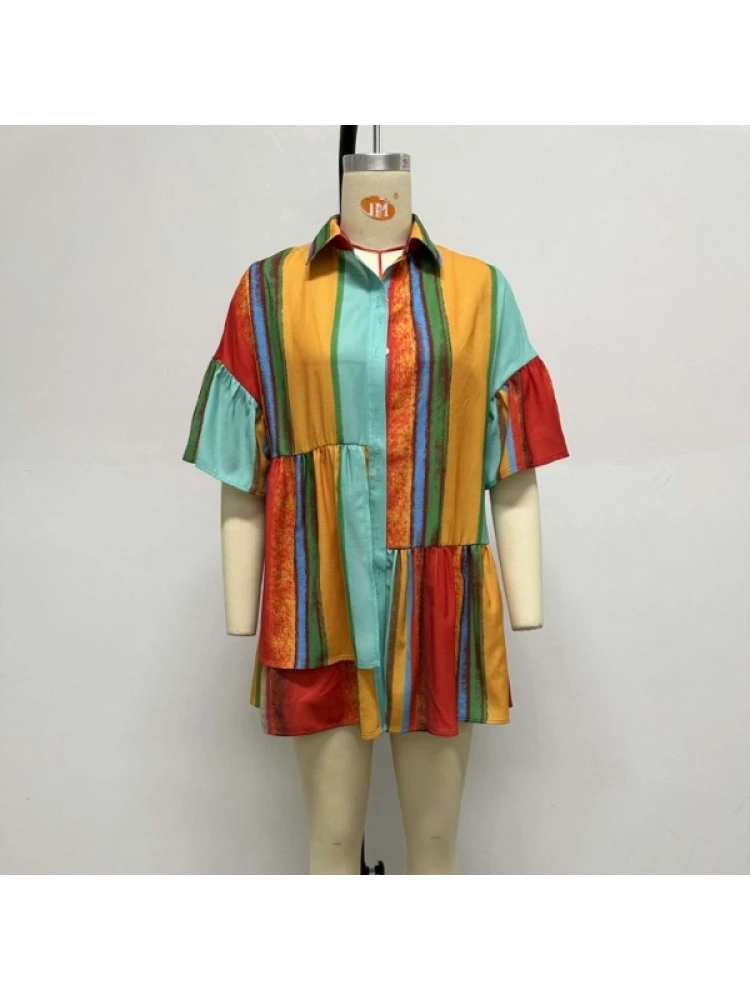 Red Contrast Color Printing Short Sleeve Dress 5 Red Contrast Color Printing Short Sleeve Dress - Image 4