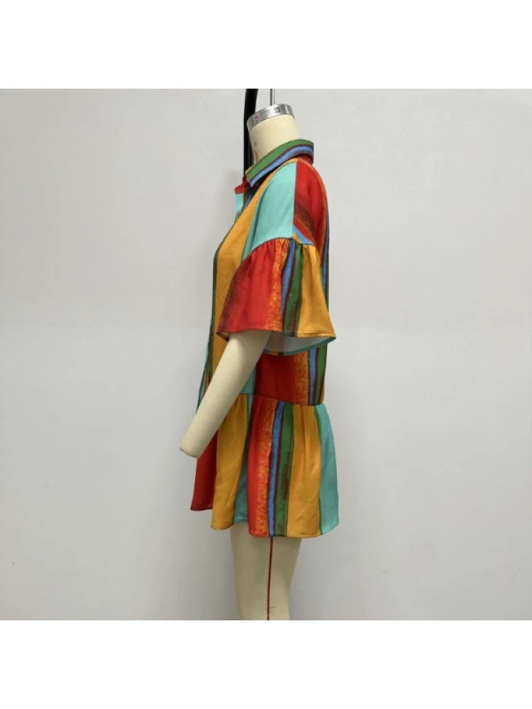 Red Contrast Color Printing Short Sleeve Dress 6 Red Contrast Color Printing Short Sleeve Dress - Image 5