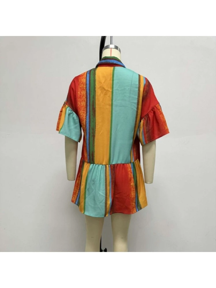 Red Contrast Color Printing Short Sleeve Dress 7 Red Contrast Color Printing Short Sleeve Dress - Image 6