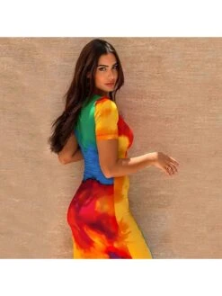 Yellow Sexy Round Neck Short Sleeve Dress -Define Your Shop P 20230720145829234 404