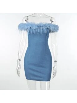 Women's Sexy Denim Feather Patchwork Blue Dress -Define Your Shop P 20230721171939407 458