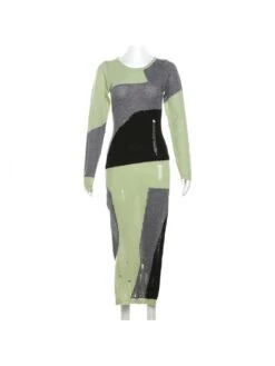 Women's Casual Crochet Ripped Colorblock Split Dress -Define Your Shop P 20230727130131572 442