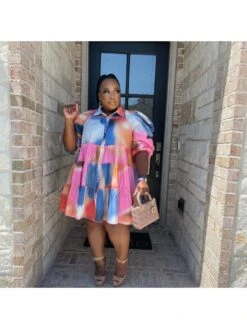 Ruffled Printing Casual Short Sleeve Dress