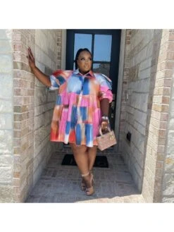 Ruffled Printing Casual Short Sleeve Dress -Define Your Shop P 20230728214049355 679