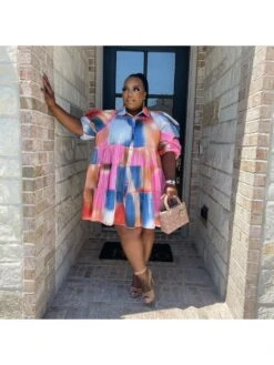 Ruffled Printing Casual Short Sleeve Dress -Define Your Shop P 20230728214051769 592