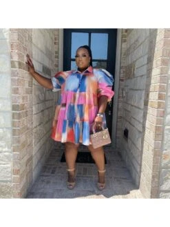 Ruffled Printing Casual Short Sleeve Dress -Define Your Shop P 20230728214054199 461