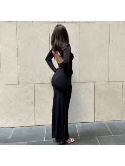 Sexy Pure Color Backless Long Sleeve Maxi Dress -Define Your Shop P 20230816131253498 543