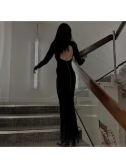Sexy Pure Color Backless Long Sleeve Maxi Dress -Define Your Shop P 20230816131256049 401