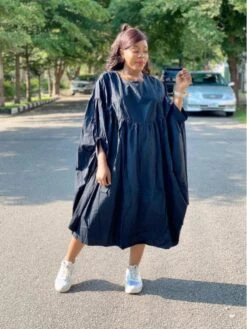 Fall Pure Color Crew Neck Ruched Loose Dress