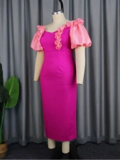 Fall Dress Like Magenta Puff Sleeve Slim Maxi Dress -Define Your Shop P 20230824112220530 597