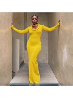 Long Sleeve Round Neck Solid Color Fashion Long Dress -Define Your Shop P 20230830161814709 228