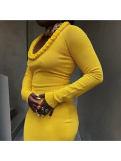 Long Sleeve Round Neck Solid Color Fashion Long Dress -Define Your Shop P 20230830161825445 841