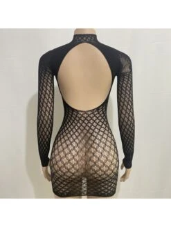 Long Sleeve Open Back Wrap Hip Mesh Dress -Define Your Shop P 20230831110130237 328