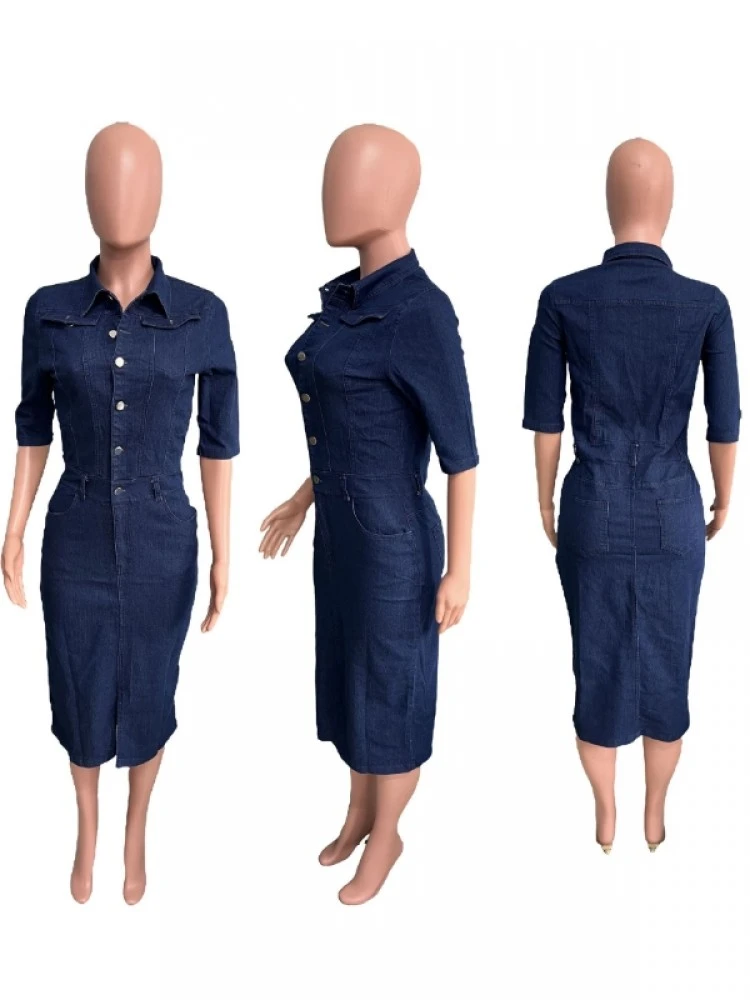 Wrap Hip Half-Sleeve Single Breasted Dress 7 Wrap Hip Half-Sleeve Single Breasted Dress - Image 5