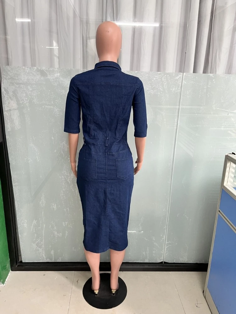 Wrap Hip Half-Sleeve Single Breasted Dress 10 Wrap Hip Half-Sleeve Single Breasted Dress - Image 8