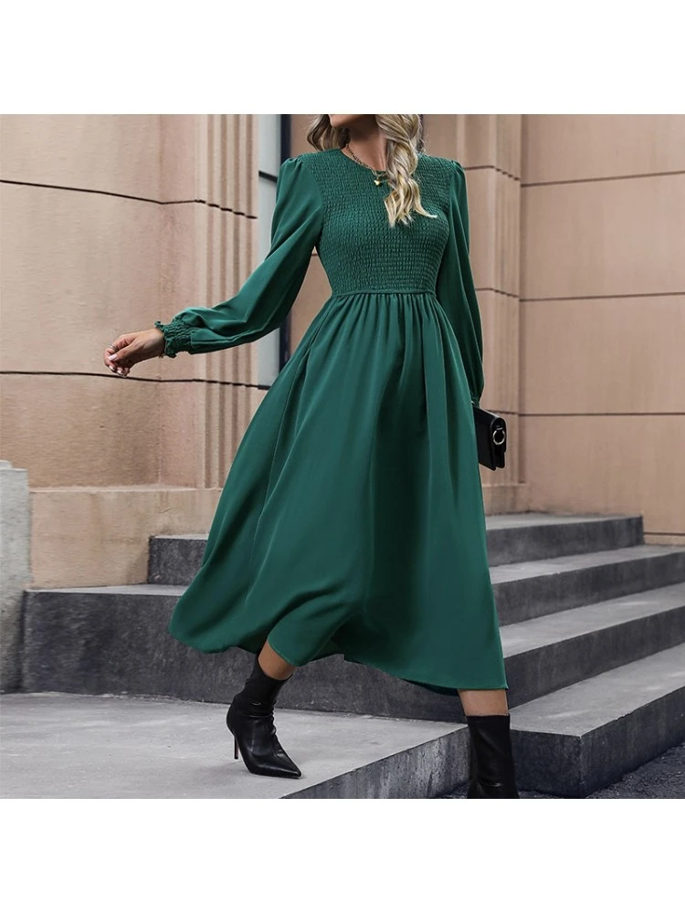 Pure Color Patchwork Ruffled Crew Neck Dress 4 Pure Color Patchwork Ruffled Crew Neck Dress - Image 2