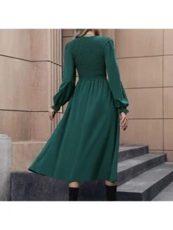 Pure Color Patchwork Ruffled Crew Neck Dress 11 Pure Color Patchwork Ruffled Crew Neck Dress -Define Your Shop P 20230906113917717 764