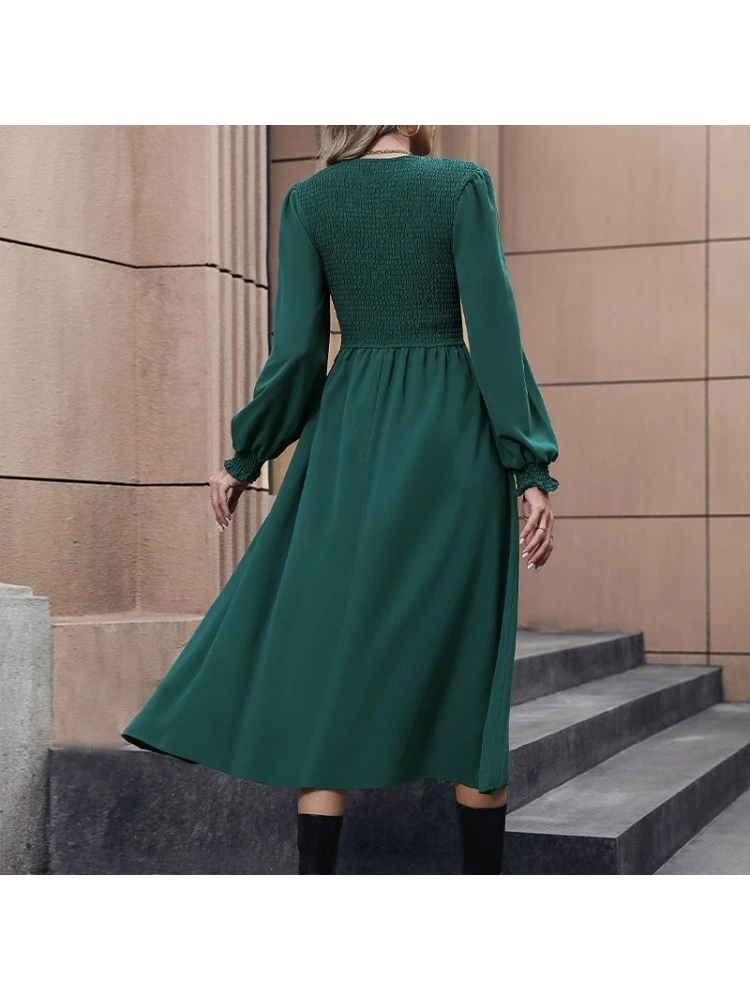 Pure Color Patchwork Ruffled Crew Neck Dress 5 Pure Color Patchwork Ruffled Crew Neck Dress - Image 3