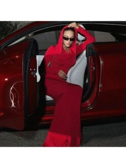 Solid Color Slim Hooded Long Sleeve Dress 10 Solid Color Slim Hooded Long Sleeve Dress -Define Your Shop P 20230912110619760 705