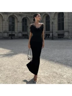 Solid Color Deep V Sexy Tight Sleeveless Dress