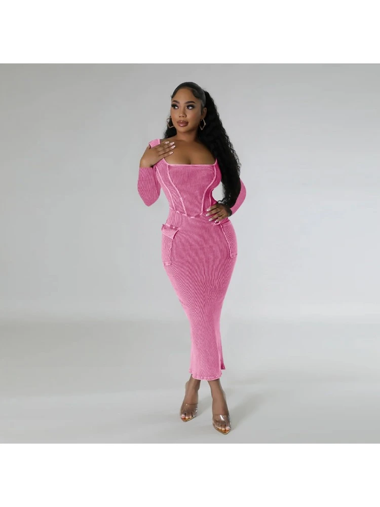 Square Neck Long Sleeve Bodycon Maxi Dresses 5 Square Neck Long Sleeve Bodycon Maxi Dresses - Image 3