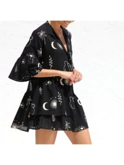 Printed Mid-rise Loose Flared Sleeve Dress -Define Your Shop P 20230926095744708 954