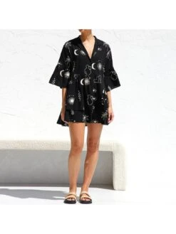 Printed Mid-rise Loose Flared Sleeve Dress -Define Your Shop P 20230926095750012 222