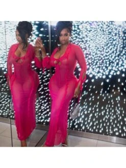 See Through Gauze Empire Waist Long Sleeve Dresses -Define Your Shop P 20231006110657245 452