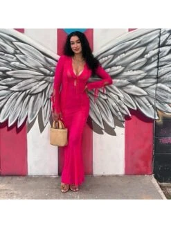 See Through Gauze Empire Waist Long Sleeve Dresses -Define Your Shop P 20231006110659808 610