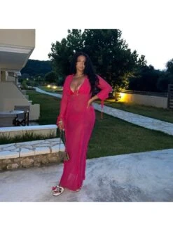 See Through Gauze Empire Waist Long Sleeve Dresses -Define Your Shop P 20231006110702313 373