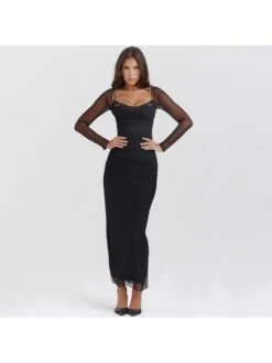 Solid Color Boat Neck Bodycon Maxi Dresses -Define Your Shop P 20231006182356698 368