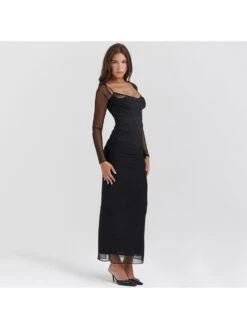 Solid Color Boat Neck Bodycon Maxi Dresses -Define Your Shop P 20231006182359183 592